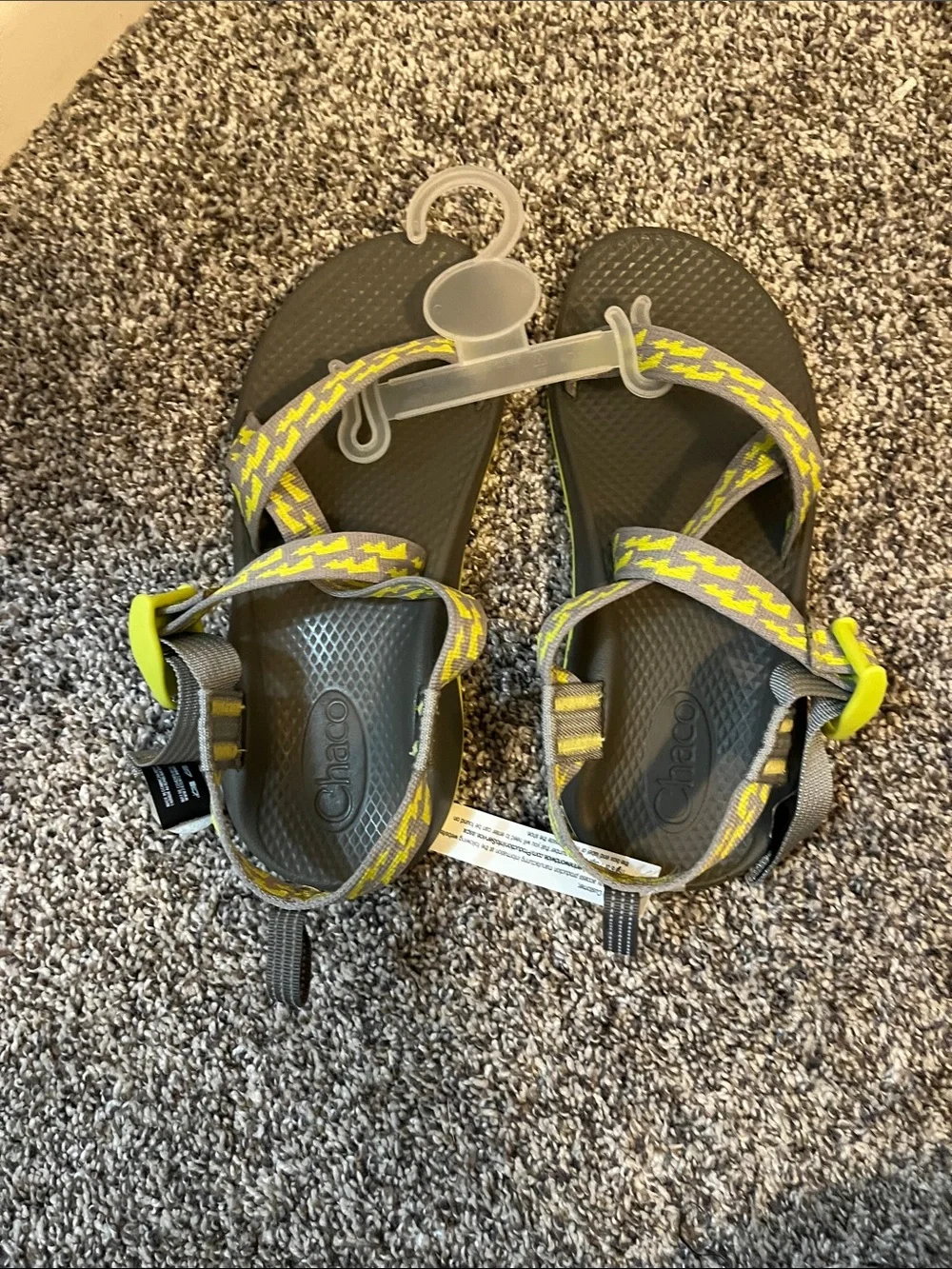 Chaco Kids Size 4 Ecotread Sandals Gray w/ yellow colored Straps NWT